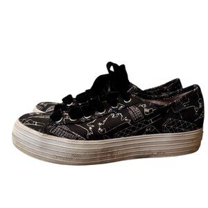 Keds Black Graphic Platform Sneakers Size 5.5 | M7 | Velvet Laces + City Print